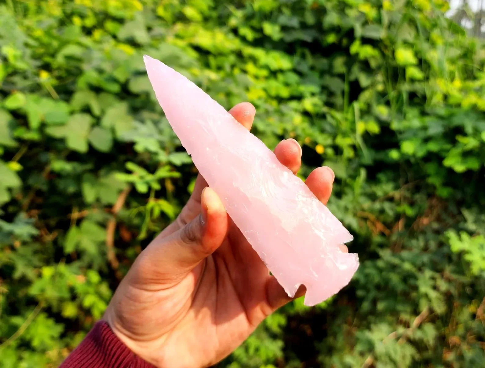 Rose Quartz Glass Arrowhead 1-6″ Handmade Crystal Point Pink Quartz Decor