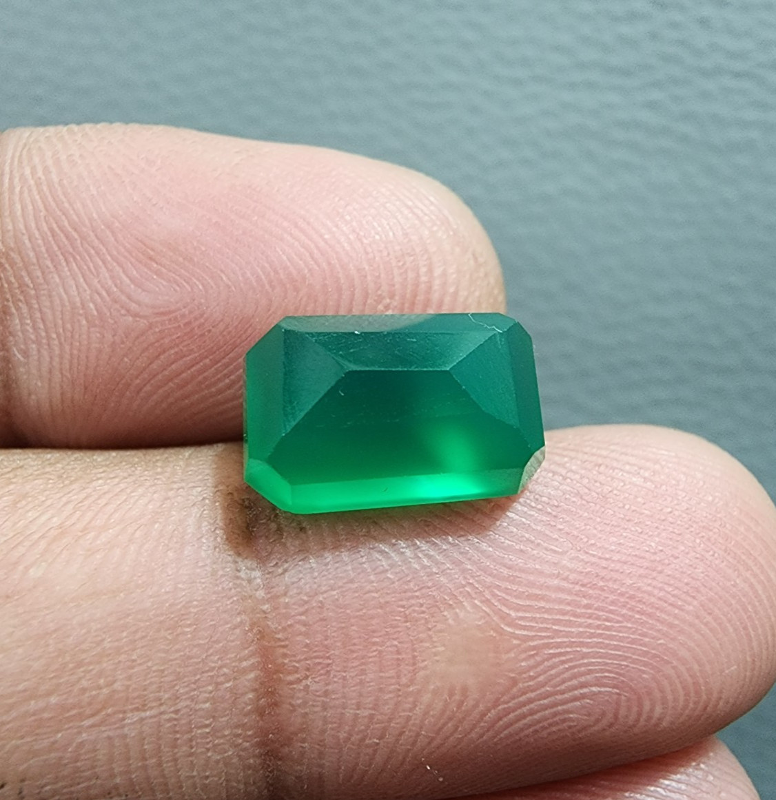 7 Ct Top Green Onyx Faceted Emerald Cut Loose Gemstone Jewelry Making For Ring