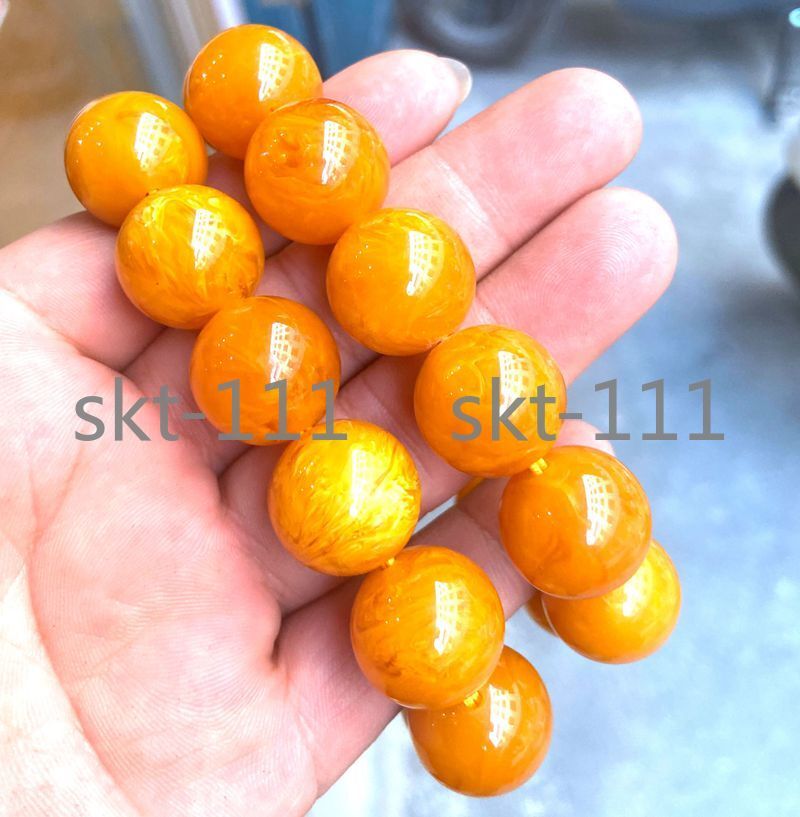 100% Certificate 18mm Natural Mexico Amber Beeswax Beads Bracelet 7.5”