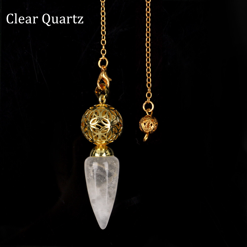 10pcs Gold Chain Bullet Cone Crystal Chakra Pendulum Quartz Stone Metal Dowsing