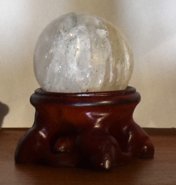 Natural Quartz Sphere White Crystal Ball Healing on Wood Stand North Carolina