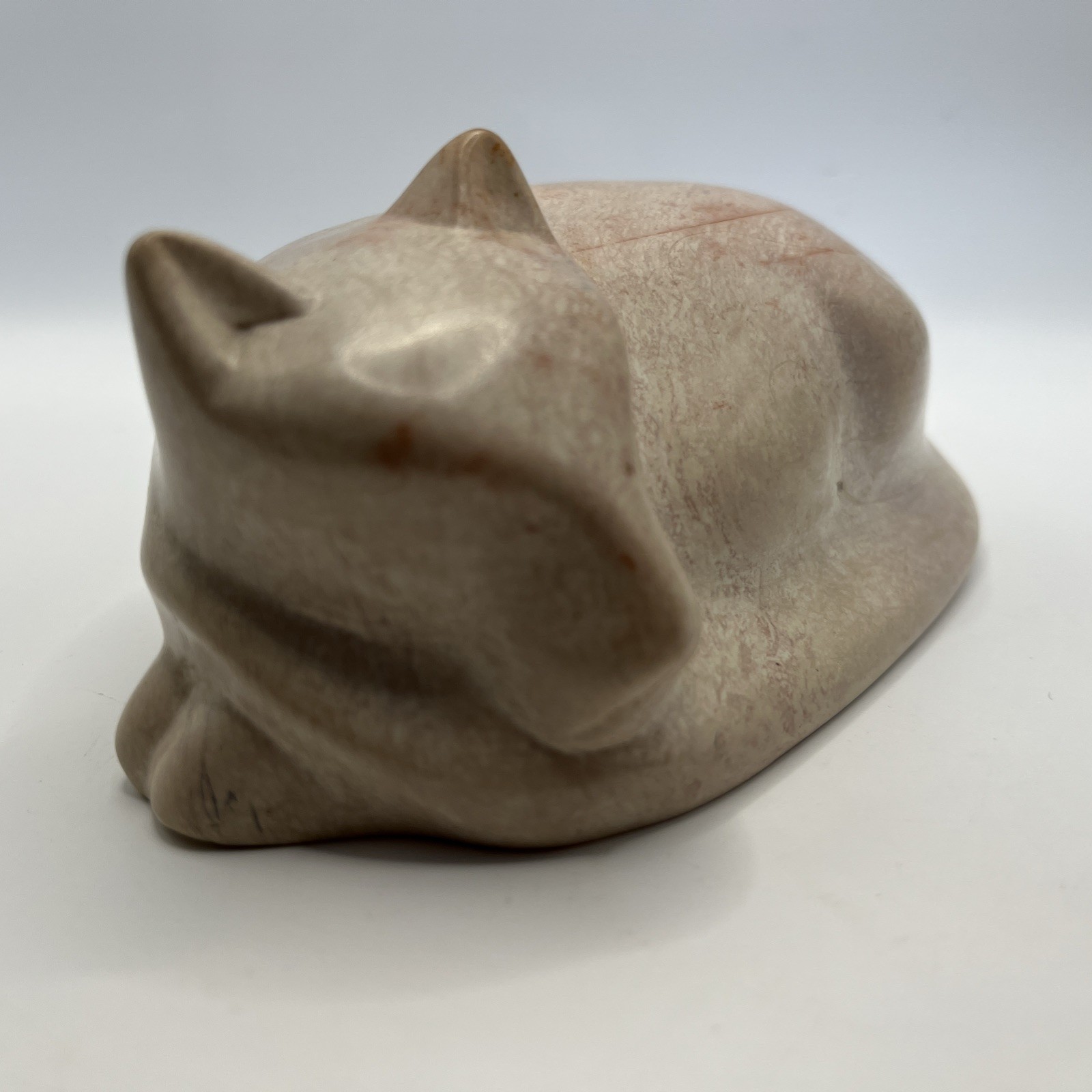 Vtg Kenyan Retro Handmade Soapstone Cat Figurine Sleeping Carving Decor Gift