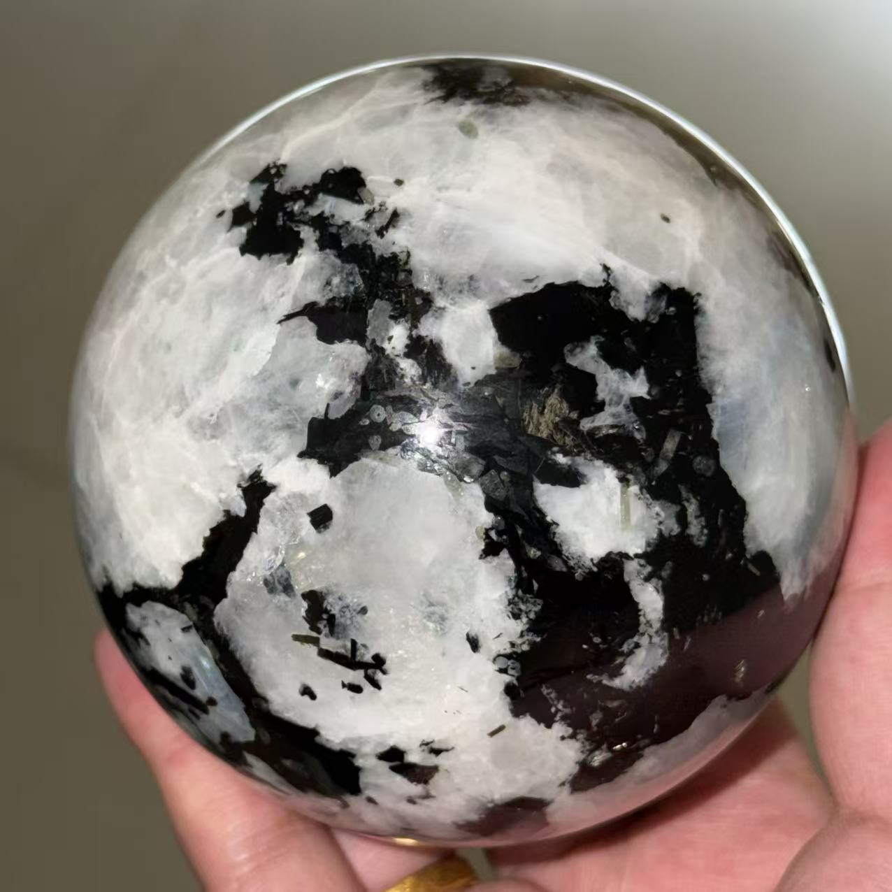 2.6LB 3.7″ Natural Rainbow Moonstone Sphere Crystal Glittery Ball Healing