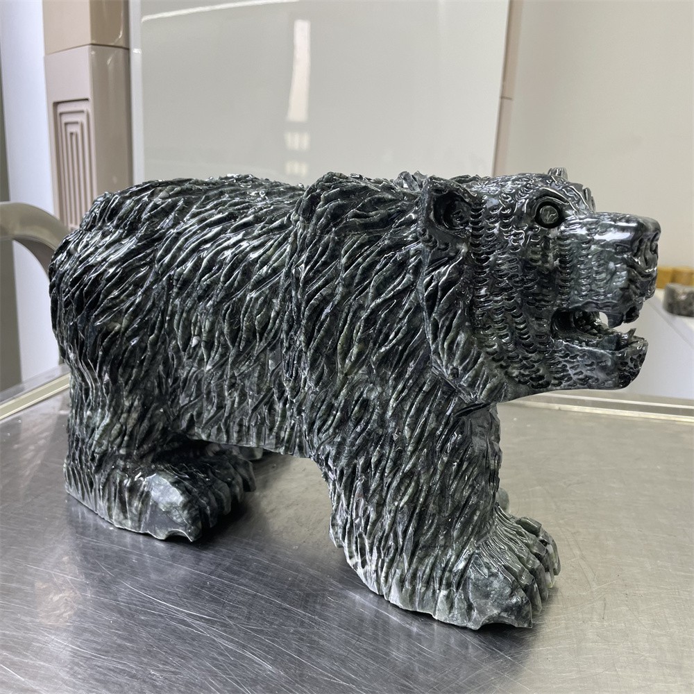 19LB 11.4″ Large Natural Xiuyan Jade Bear Crystal Carving Reiki Statue Quartz