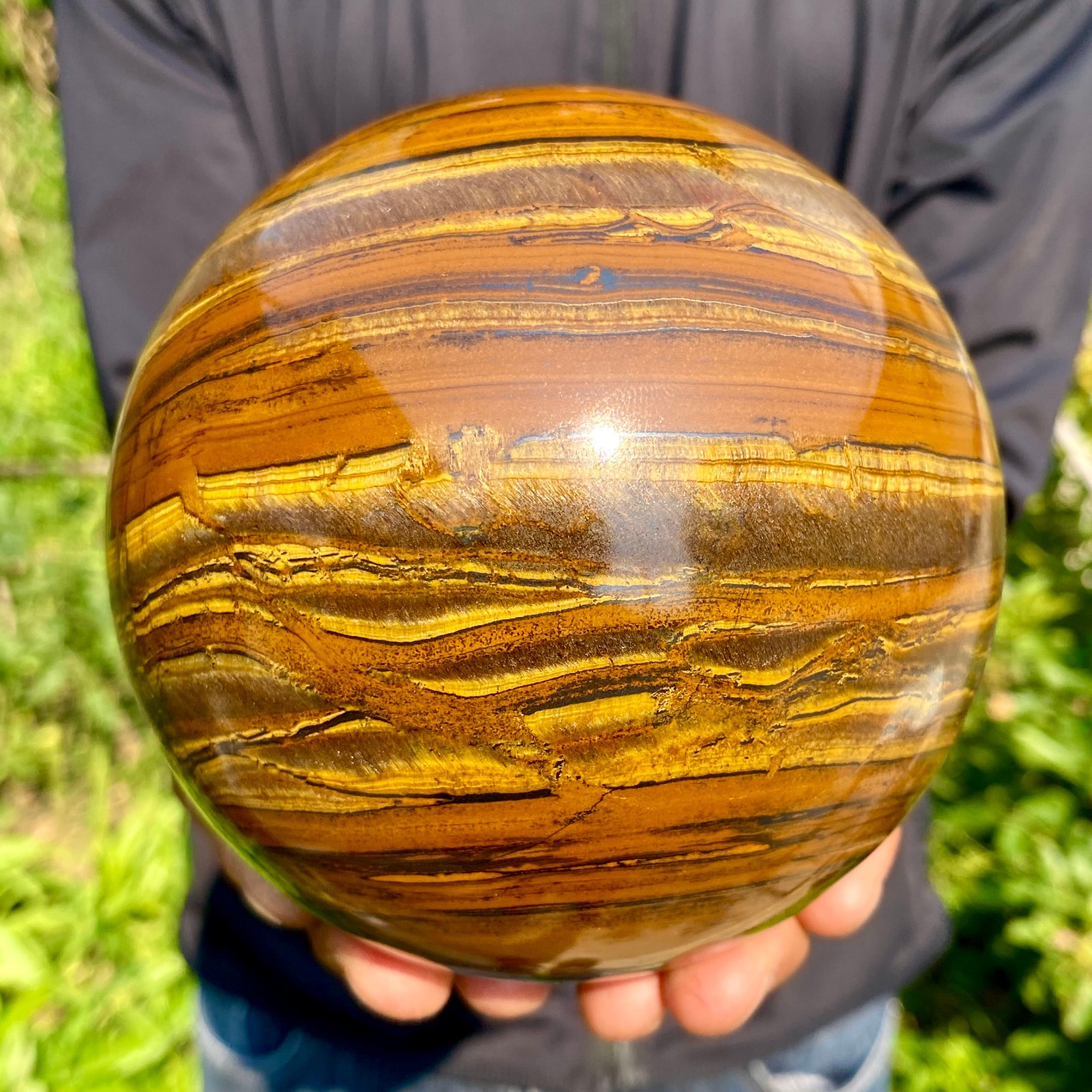 5.79LB Large Natural Tiger Eye Stone Crystal Ball Quartz Healing Sphere Décor