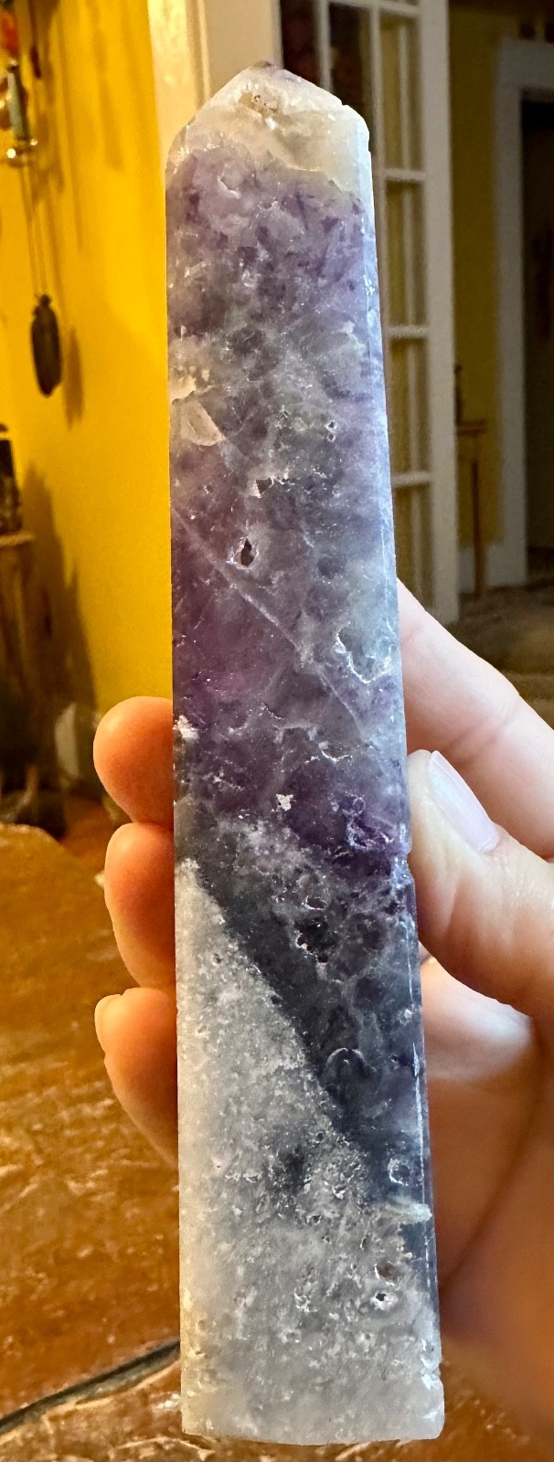 Purple fluorite crytal tower carving with banding Free shipping