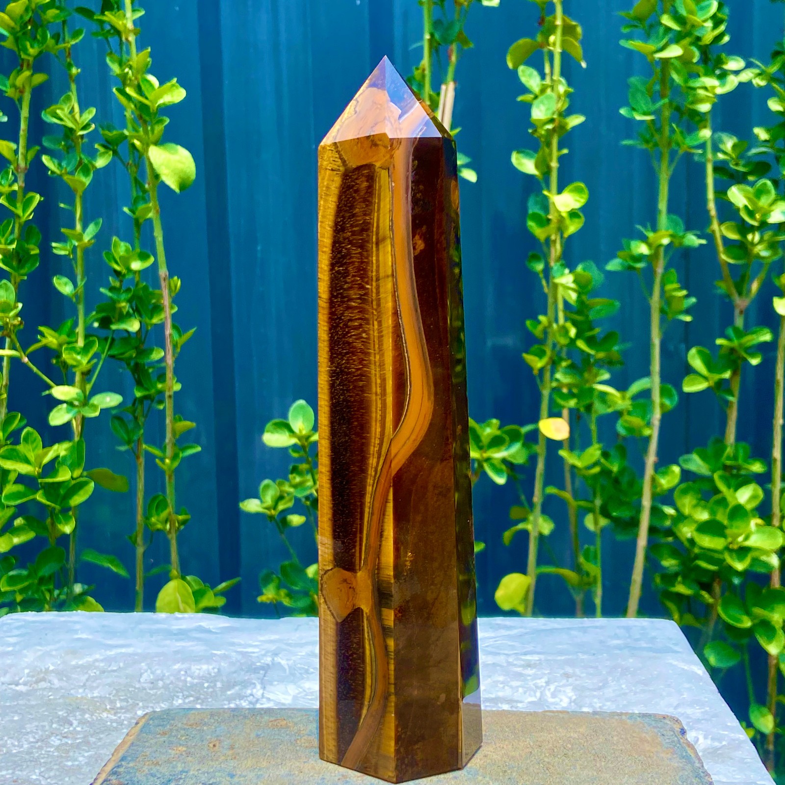 1.9LB Natural Golden Tiger Eye Stone Obelisk Quartz Wand Crystal Pillar Healing