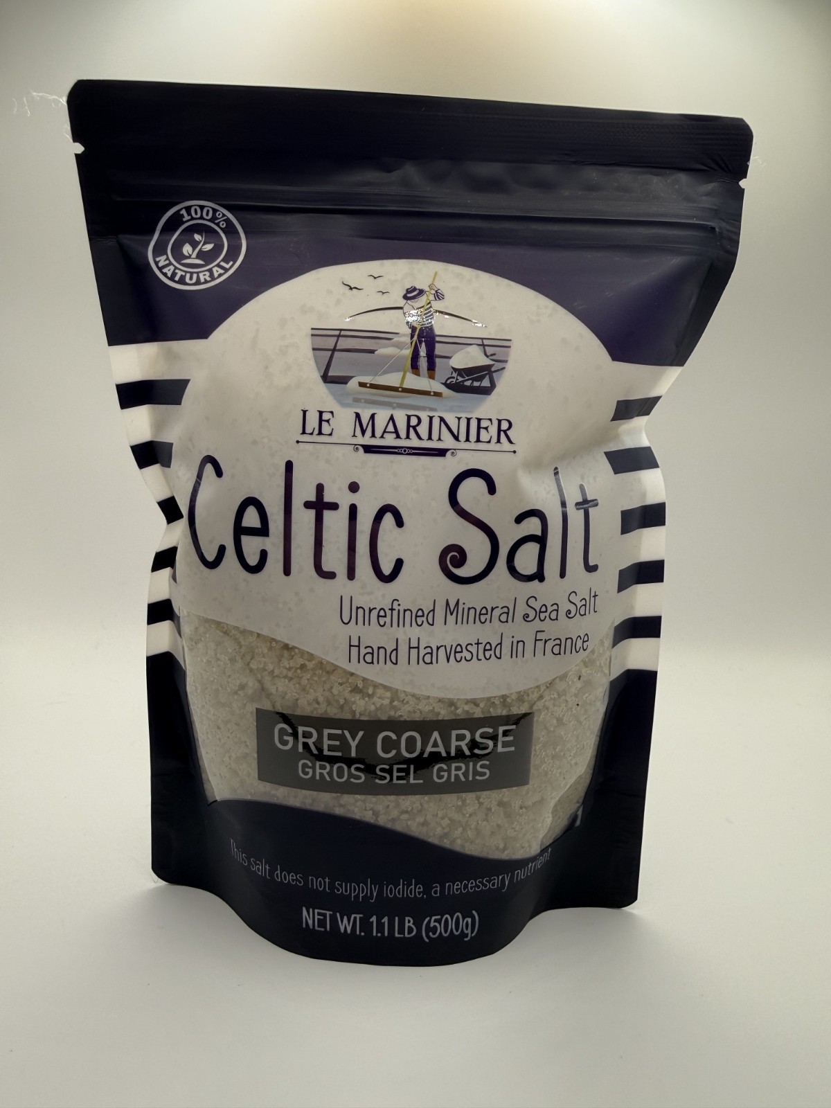 Le Marinier Celtic Salt Organic Grey Coarse, Mineral Rich 100% Nat 1.1lb – 18oz.