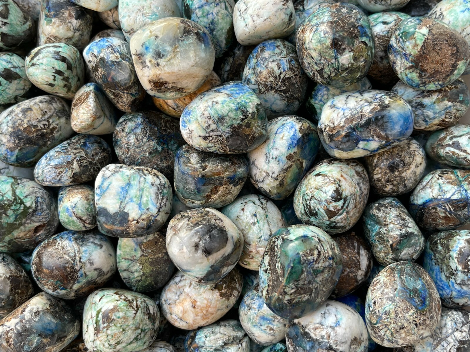 Grade A++ Azurite Malachite Tumbled Stones,0.75″-1.25″ Tumbled Azurite Malachite