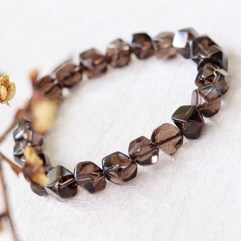 Natural Smoky Quartz Round Bead Bracelet Adult Collector’s Item