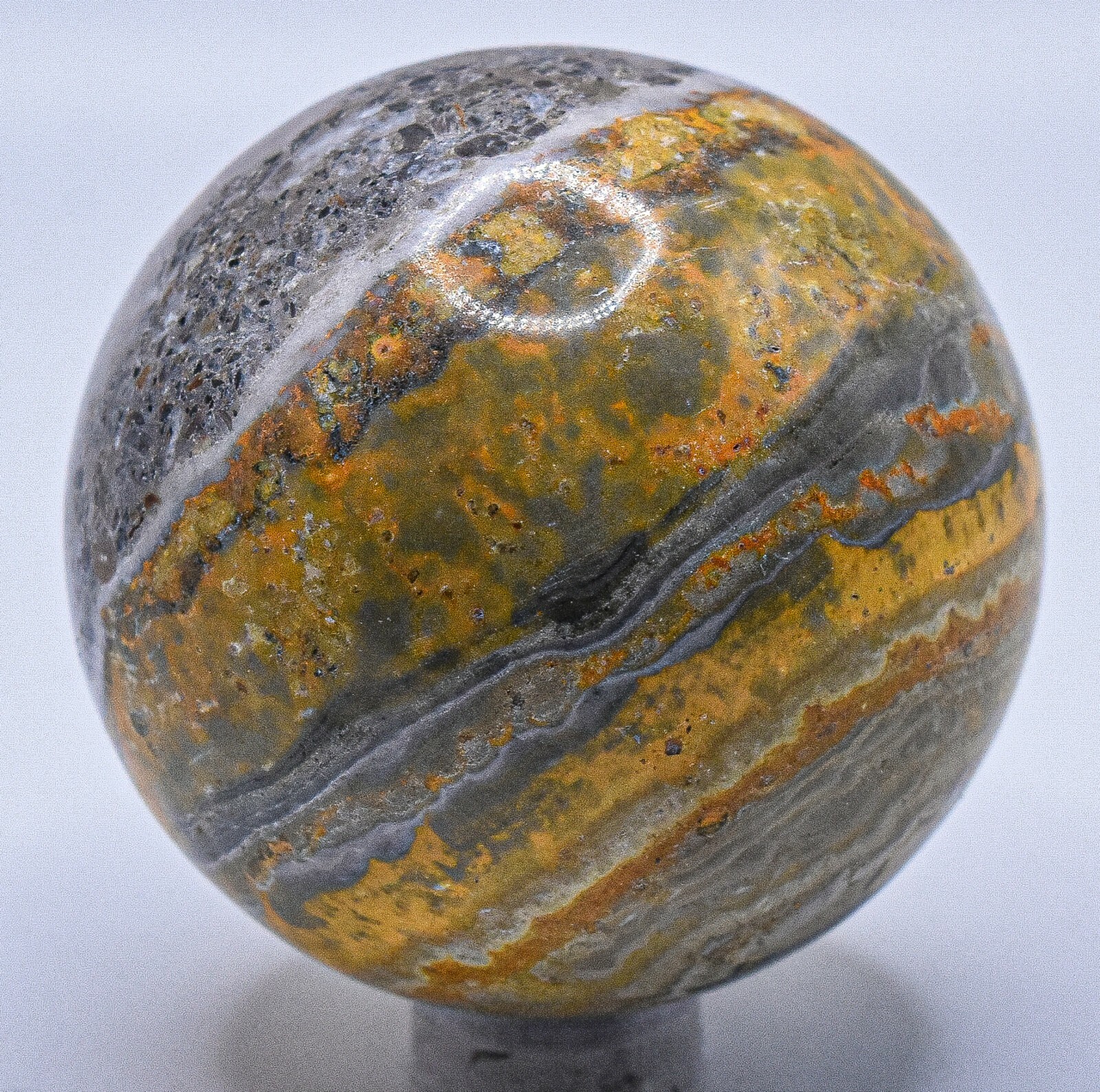 2″ Bumble Bee Jasper Sphere Silverish Orange Layered Gemstone Mineral Indonesia