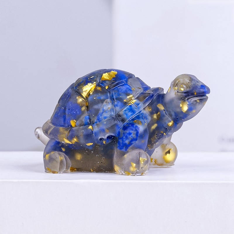 5Pcs Natural Lapis Lazuli Quartz Crystal Carved Turtle Stone Epoxy Resin Statue