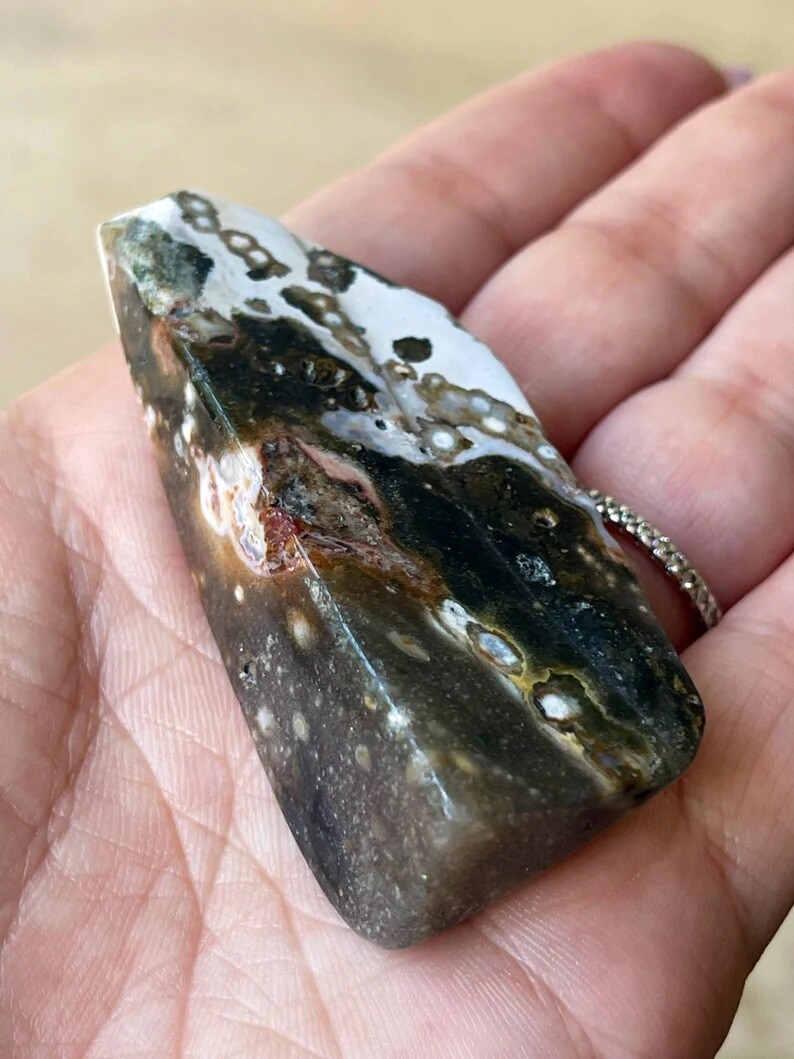 Natural Old Stock Orbicular Ocean Jasper Freeform Crystal Slice
