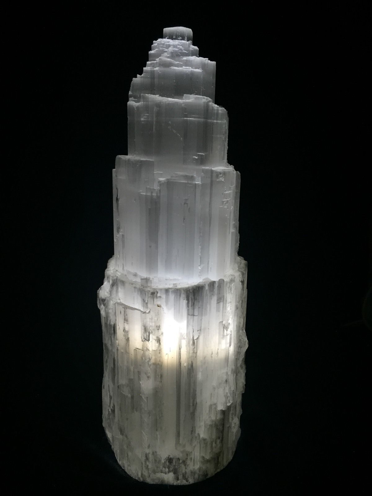 XL Selenite Crystal Tower Lamp ” White Natural Light 14″ Stone Desk Lamp Handmad