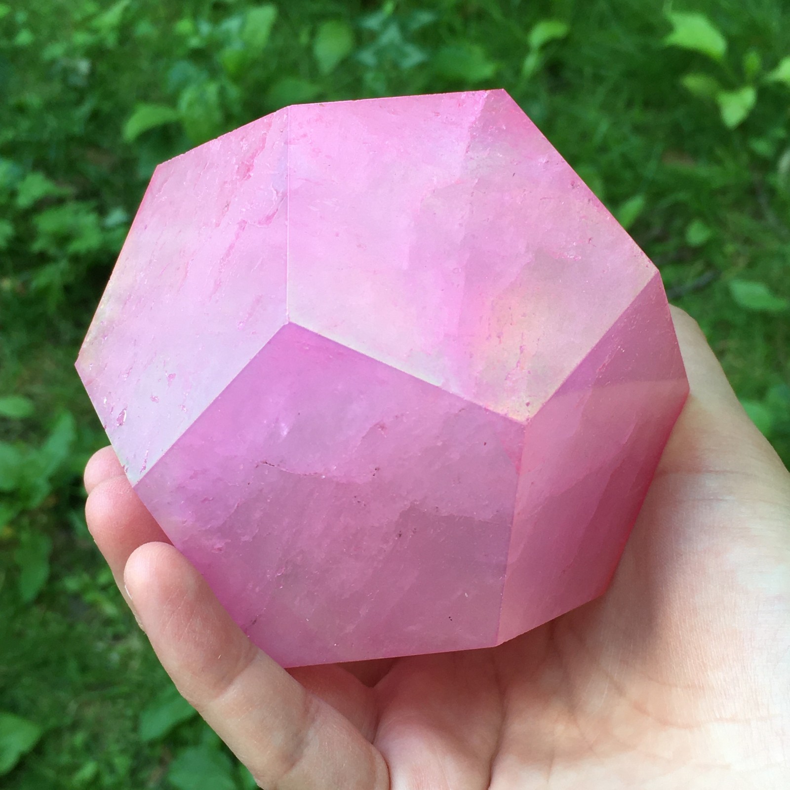 Pink Aura Quartz Dodecagon Sacred Geometry Crystal 12 Sided Heart Chakra Stone