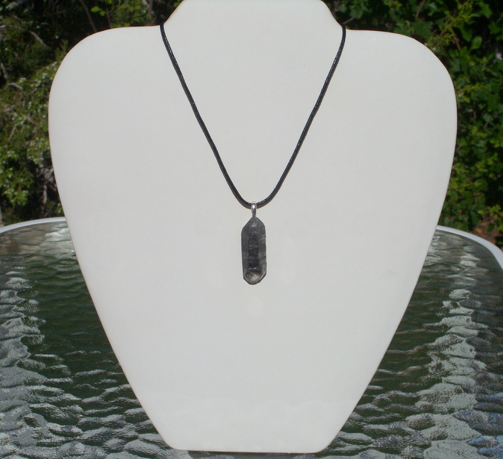 Tibetan Black Quartz Double Term Crystal Point Free Form Stone Pendant Necklace