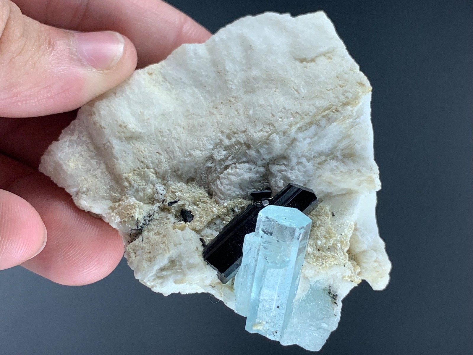 Aquamarine With Black Tourmalin Crystal Feldspar From Pakistan (114 Grams)