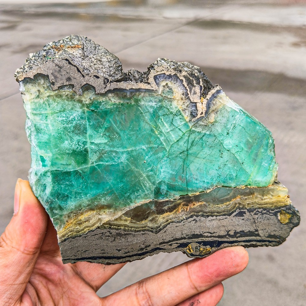 Rare Green Fluorite-Pyrite Slice Crystal Slab Quartz Mineral Healing Gift Decor