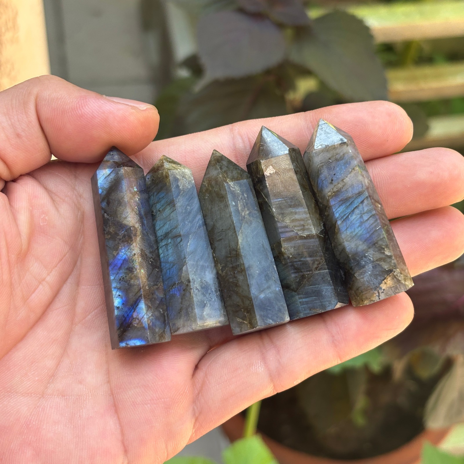 5pcs Natural 50mm Labradorite Healing Obelisk Crystal Wands Reiki Tower Point
