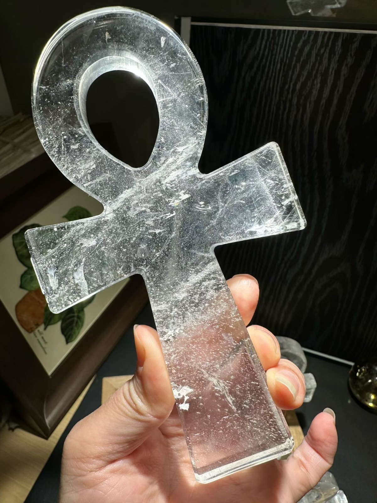 5.9″ Natural Clear Crystal Ankh Cross Carved quartz crystal Skull Reiki heal 1pc