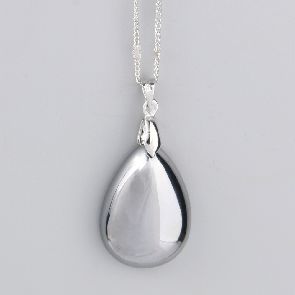 Natural Terahertz Energy Stone Water Drop Oval Unisex Healing Pendant Necklace