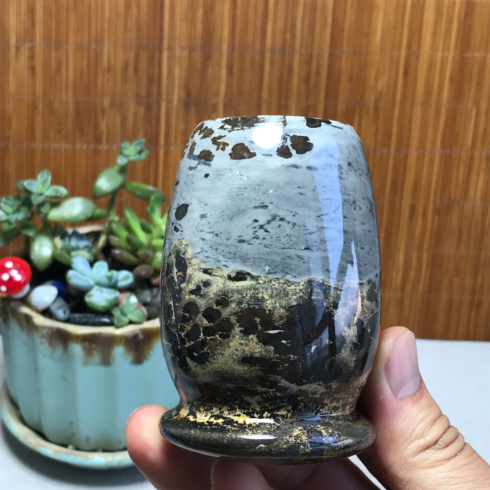 Natural Chinese painting vase stone crystal ornaments for home decoration A5720