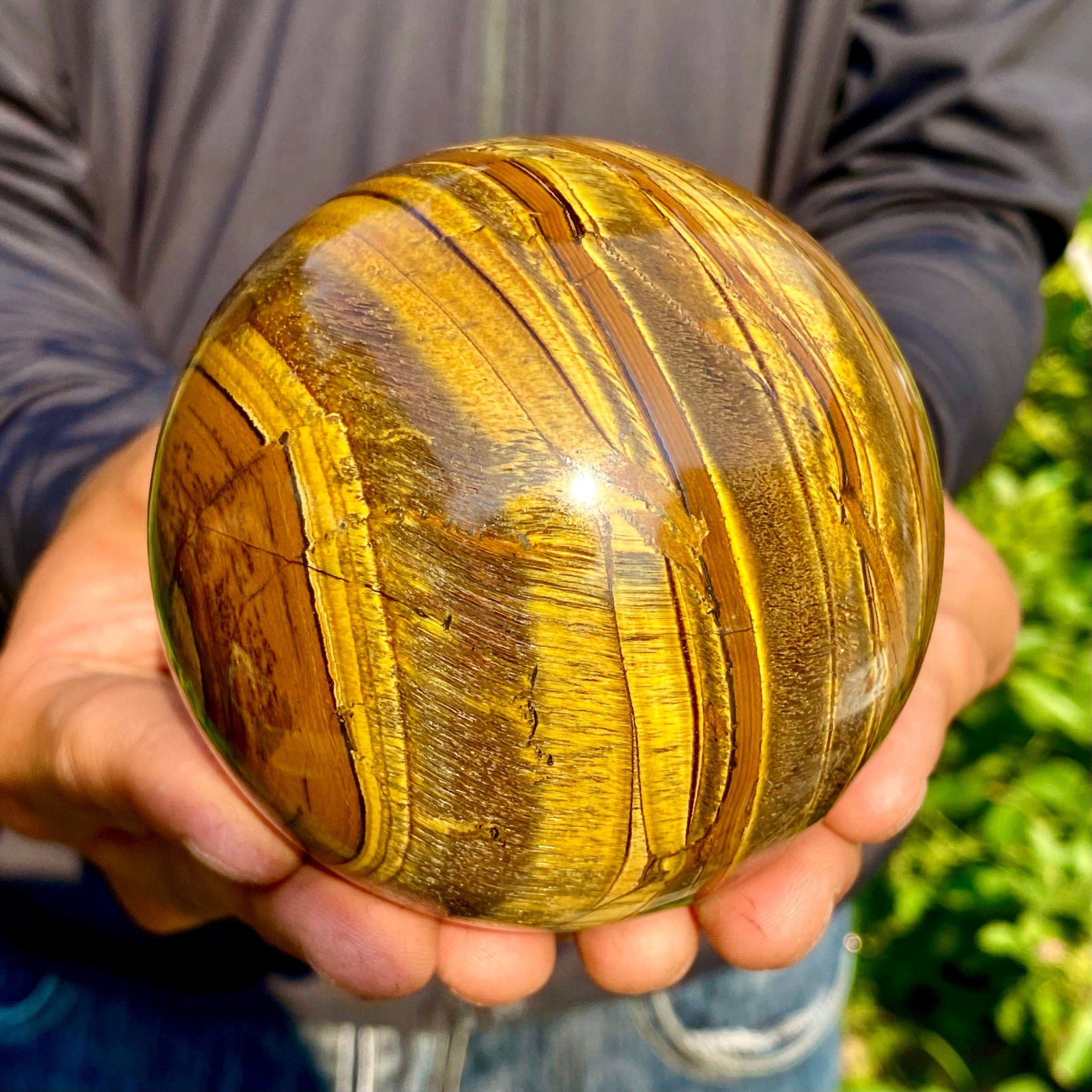 2.07LB Natural Tiger Eye Stone Crystal Ball Quartz Healing Sphere Décor