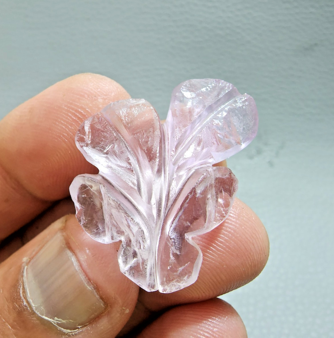 36Ct Excellent Pink Amethyst Flower Shape Carving Stone Jewelry Making Gemstone