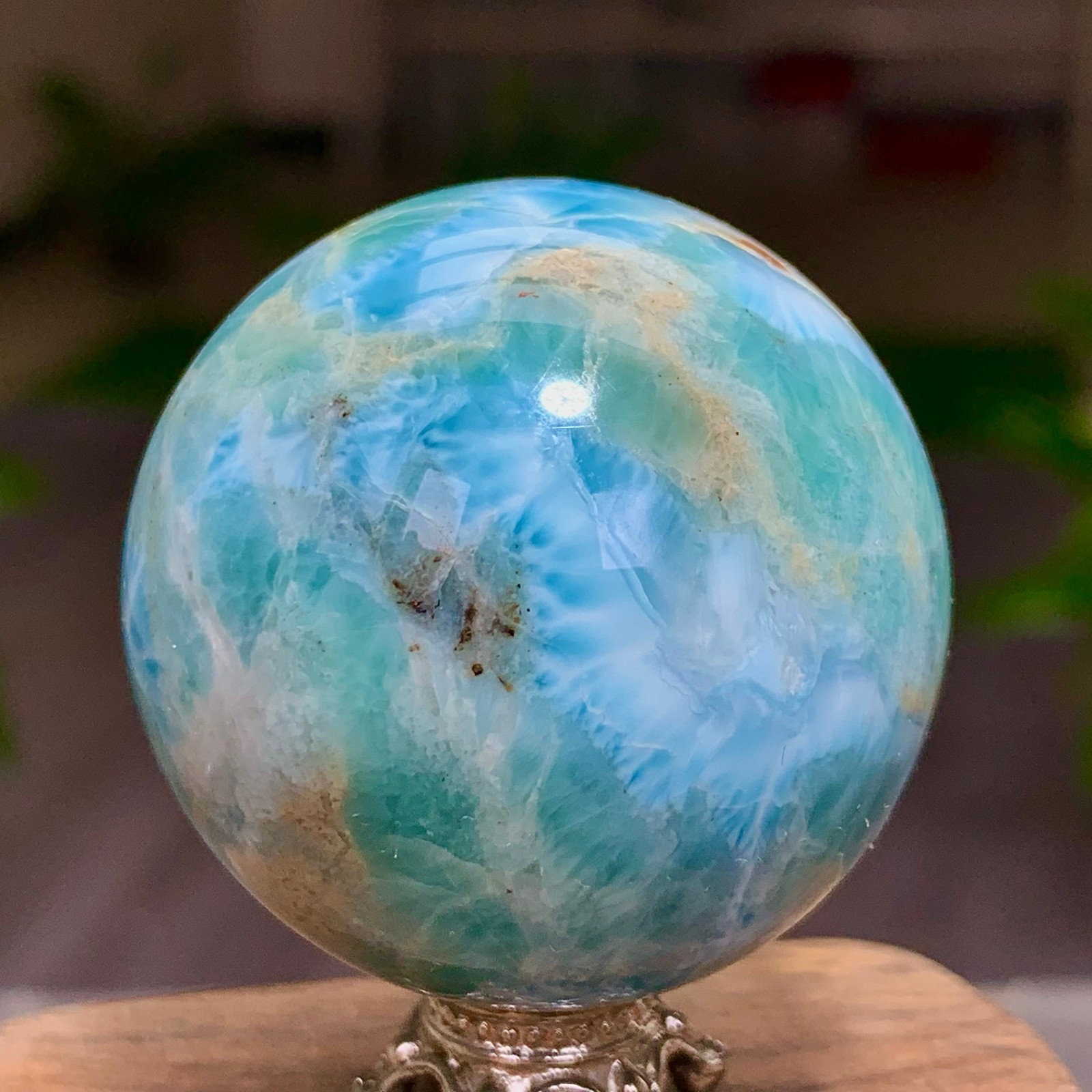 87G Natural larimar Gorgeous rough Crystal Sphere Ball Healing