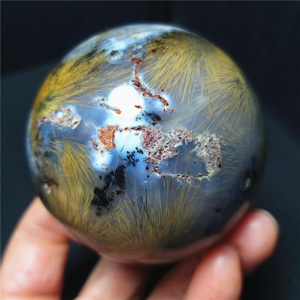 RARE 297.5g Natural Golden Hair Rutilated Agate Crystal Sphere Healing A4888