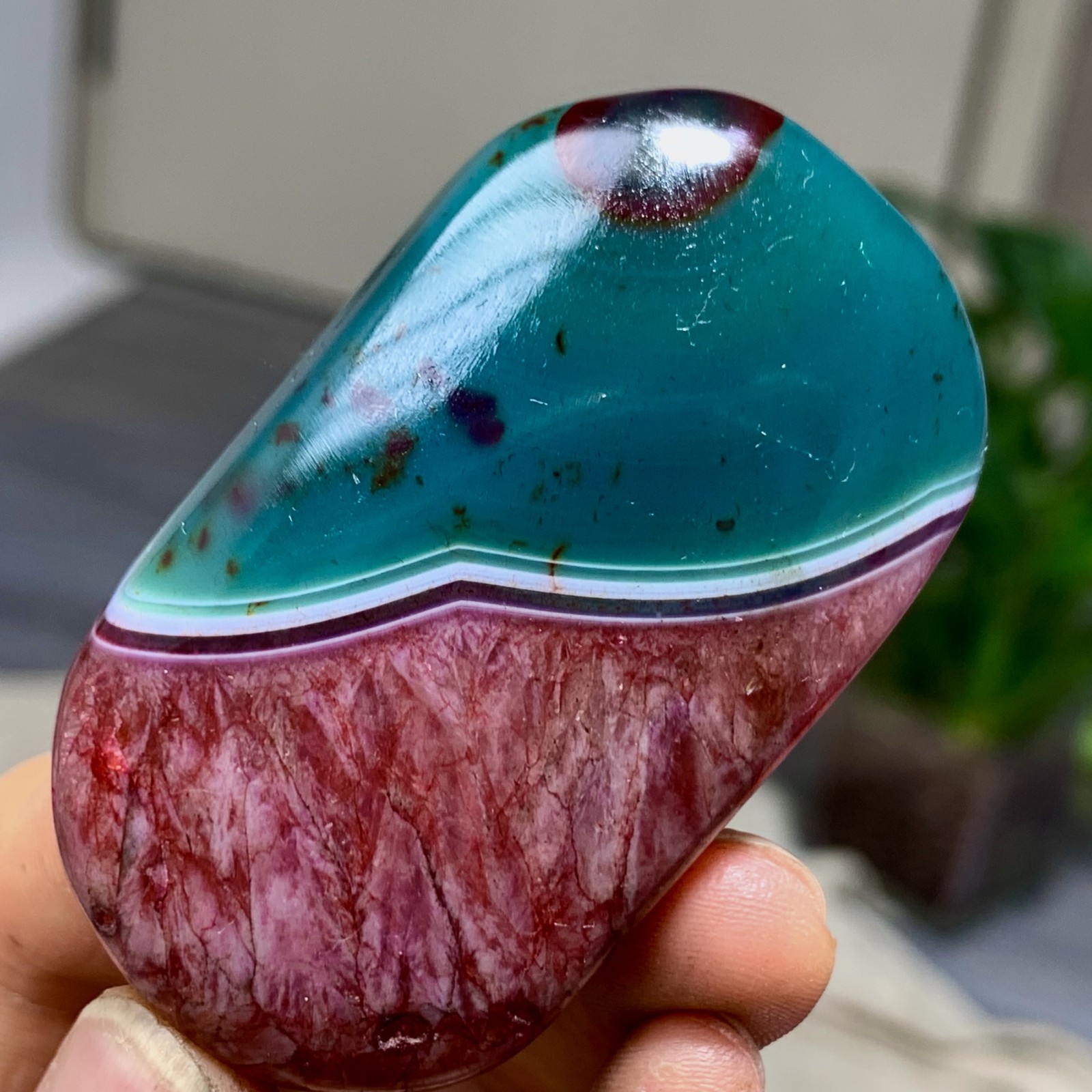 84G Natural colorful agate stripe Crystal mineral oval-shaped form