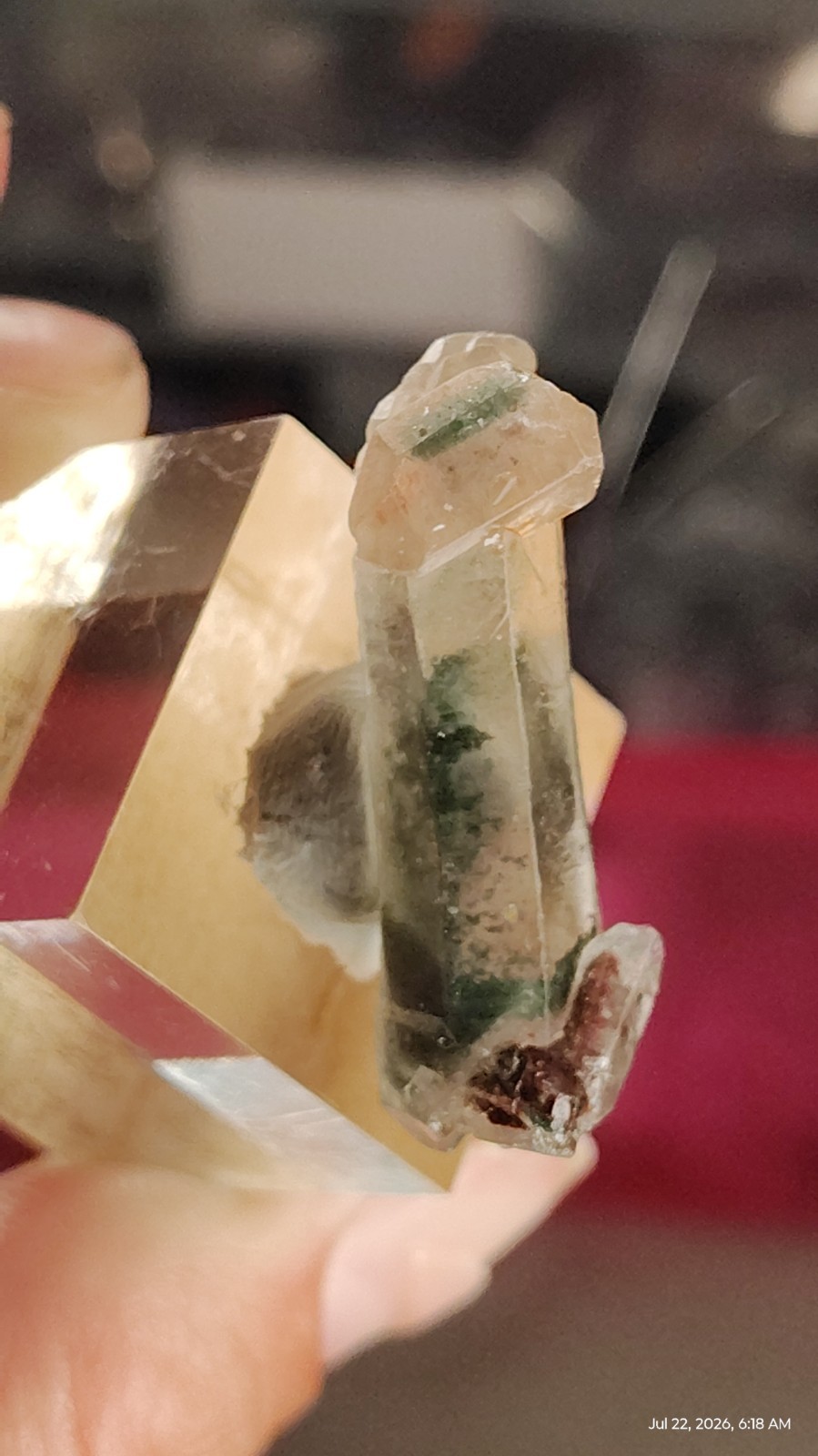 34mm Scepter Quartz Crystal Point Red Green Phantom Meigu China Mineral Specimen