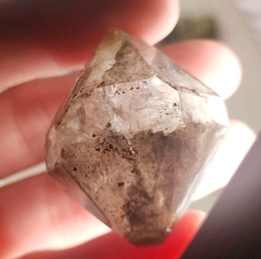 Double Terminated Bipyramid Quartz – 5cm Miniature Carbonaceous Phantom