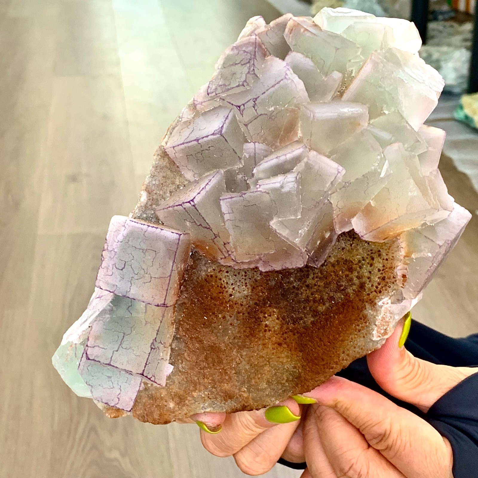 4.56LB Natural Purple Green “QR Code” Fluorite Cluster Mineral Sample/Guizhou