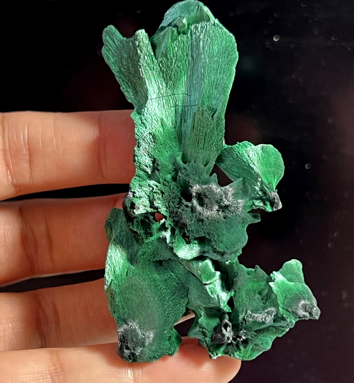 73mm BOTH SIDES Beautiful Fibrous Malachite, Natural Mineral Specimen