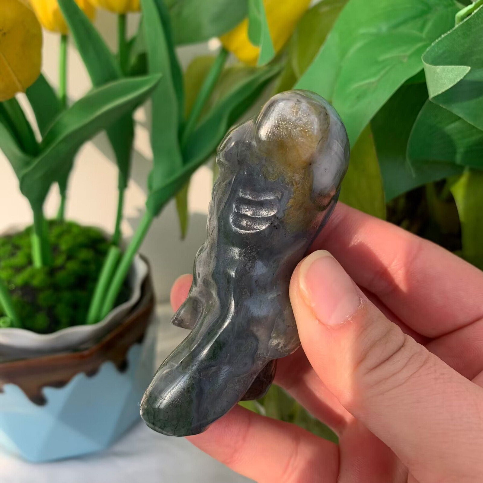 138g Moss Agate Stone Male Body Model Carving Quartz Crystal Specimen Gift