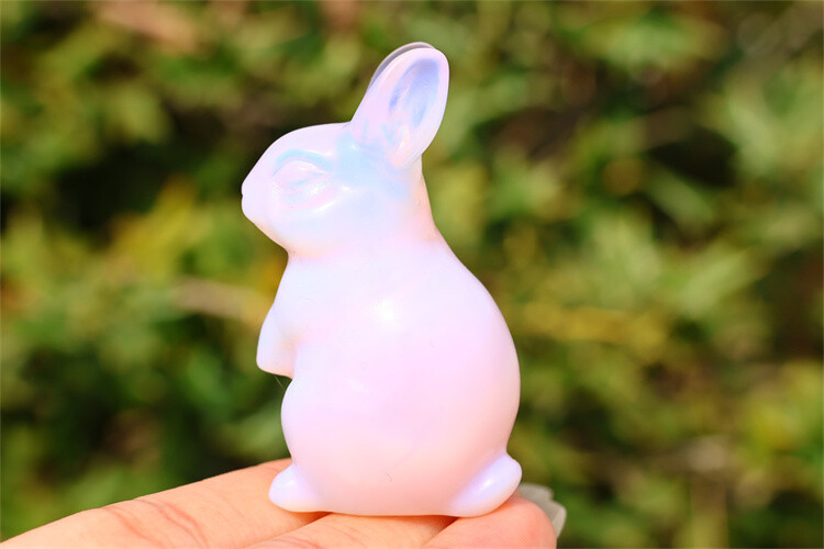 2″ Pink opalite Rabbit Reiki Quartz Crystal Skull Carving Figurines decor 1pc