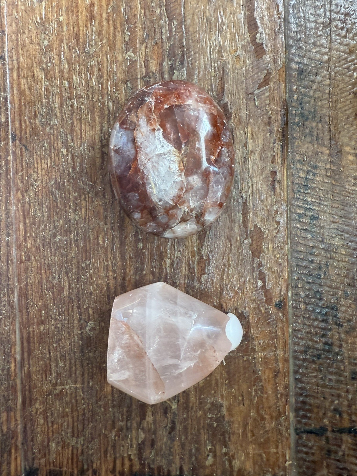 Fire Quartz Crystal Mini Flame and palm stone set of 2 natural healing decor
