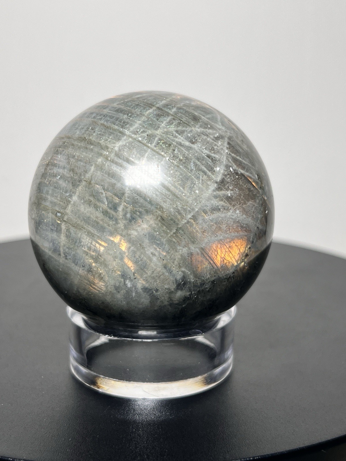 Labradorite 2 Piece Set w/Flash – Freeform & Sphere (63mm) w/holder