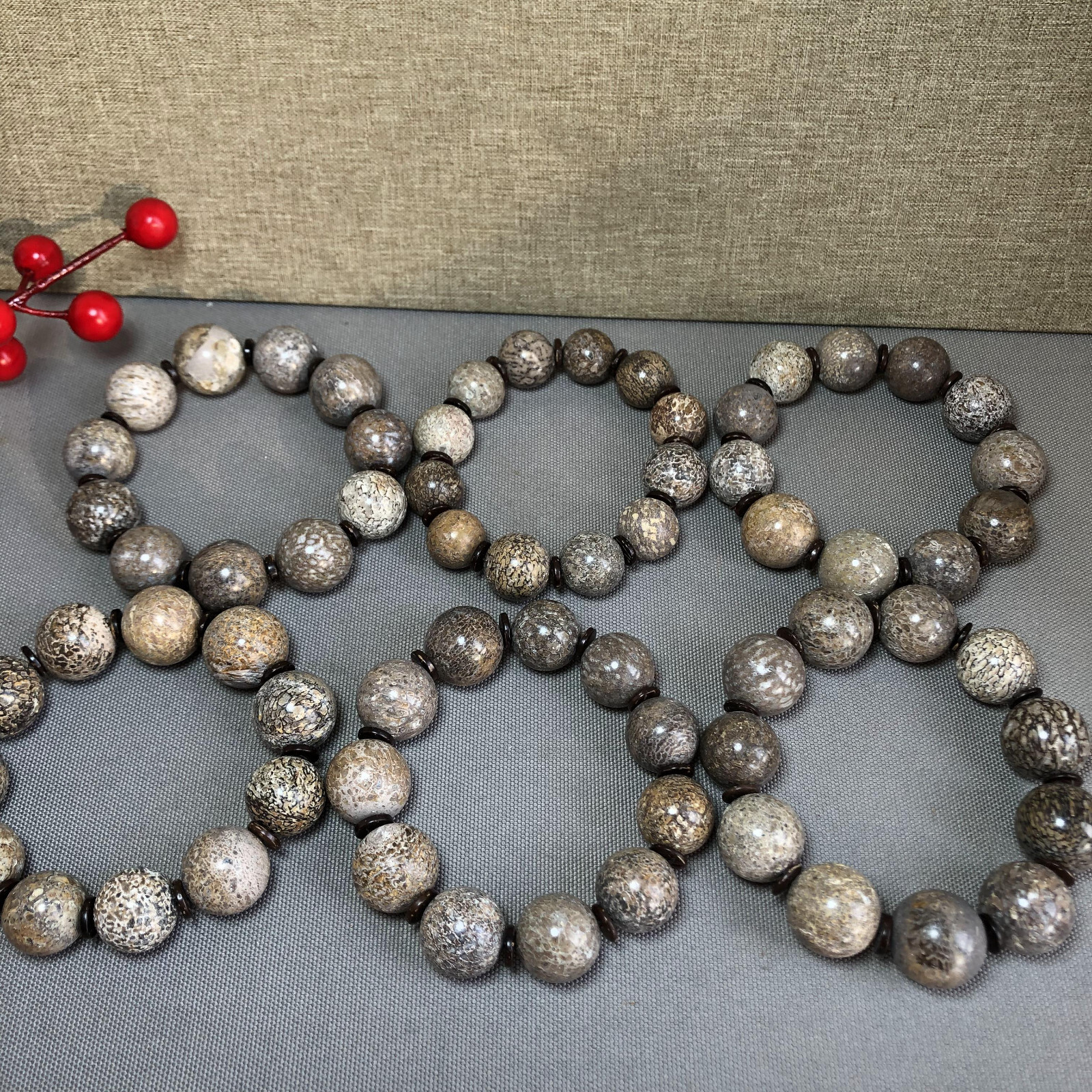 6Pcs Natural polished dinosaur bone bracelets specimen Madagascar 17-18-19mm