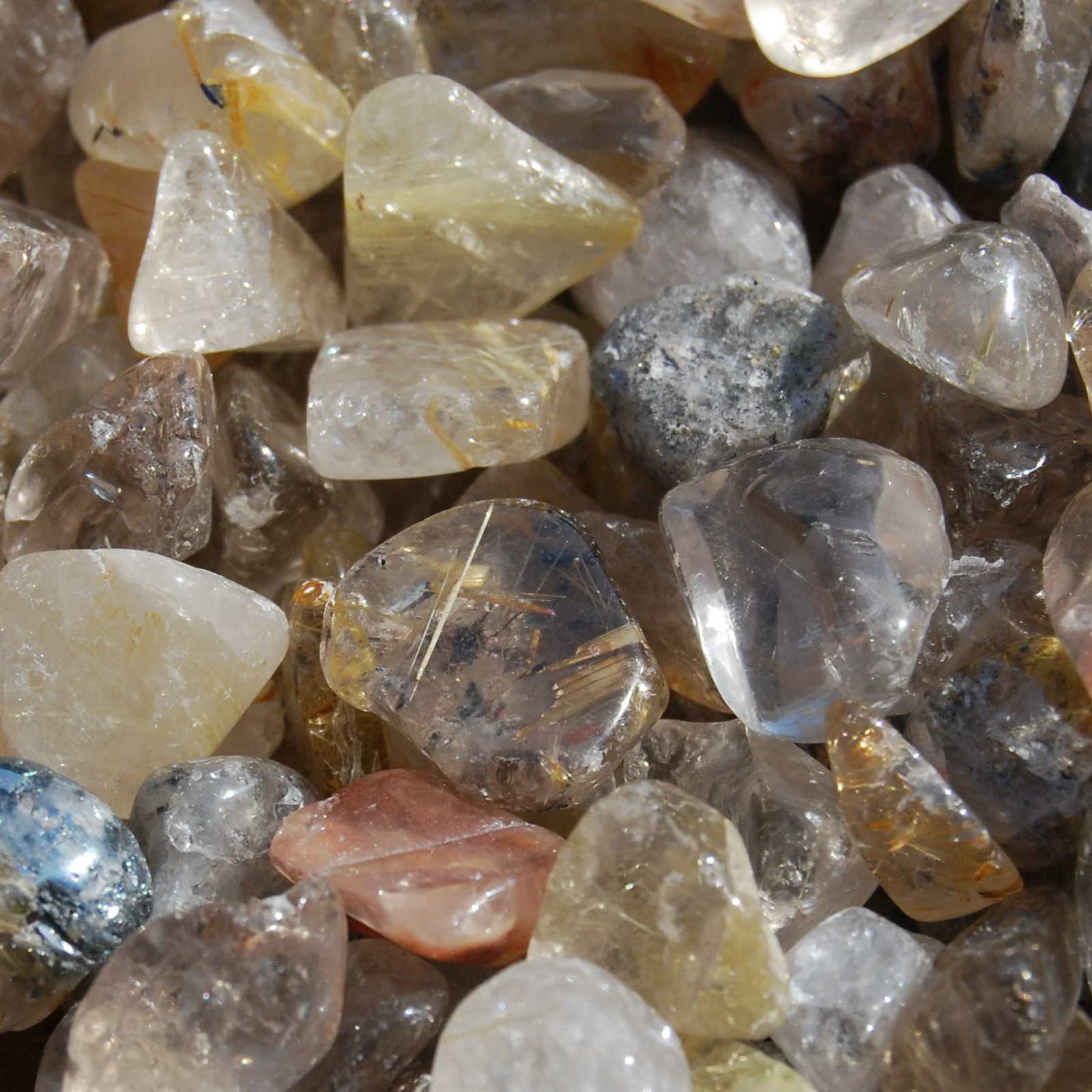 10pcs Golden Rutile Quartz Crystal Tumbled Stones, Extra Small Gold Rutilated Qu