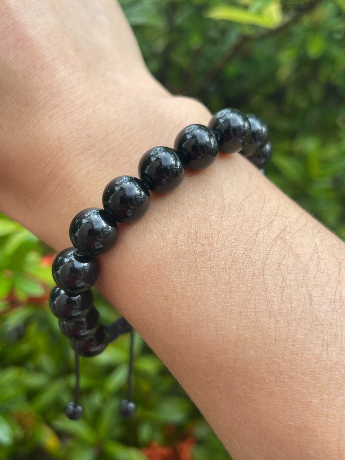 Grade A++ Black Obsidian Crystal Adjustable Bead Bracelet 10mm,Genuine Bracelet
