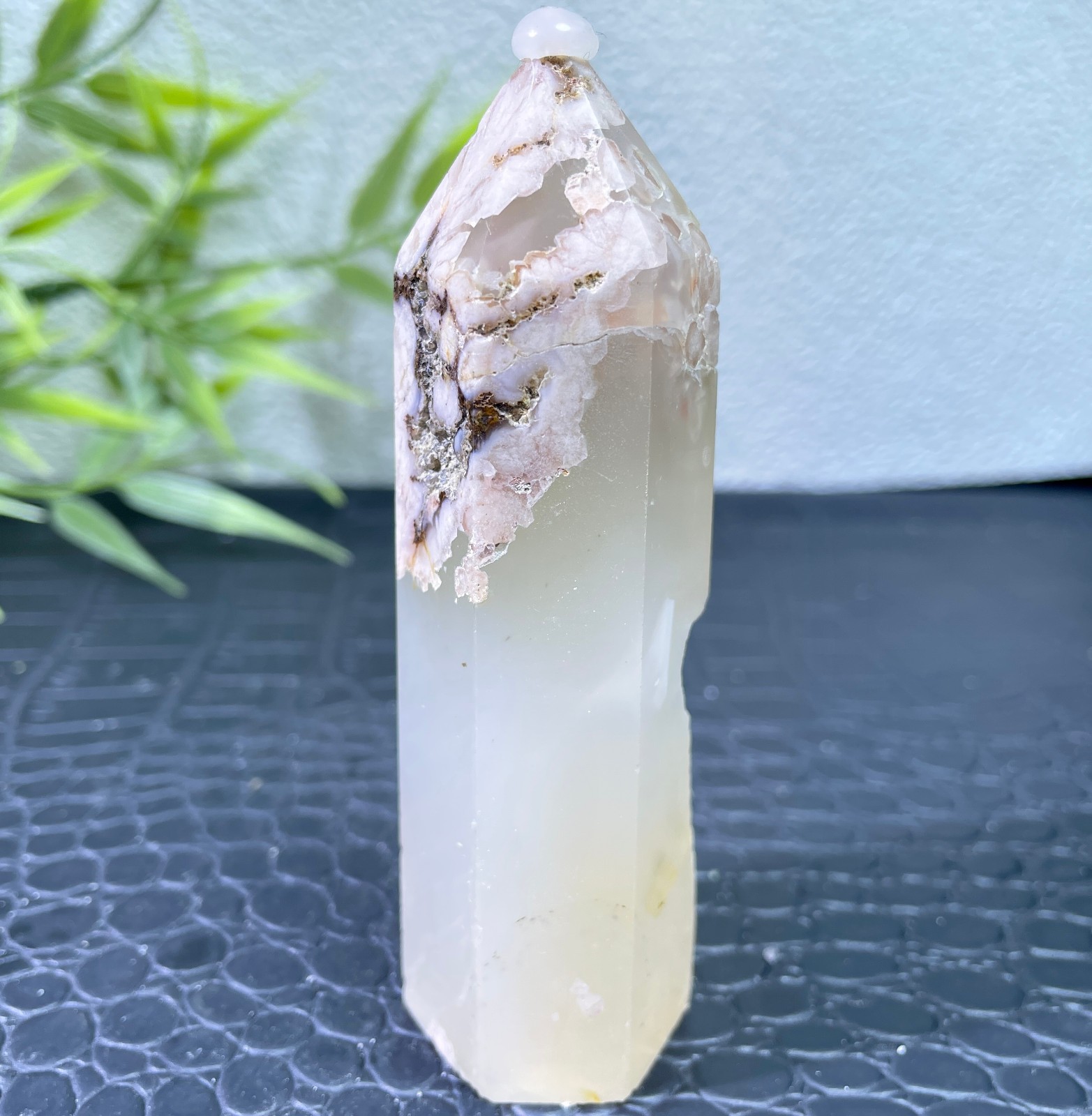 135g Natural cherry blossom agate crystal obelisk healing