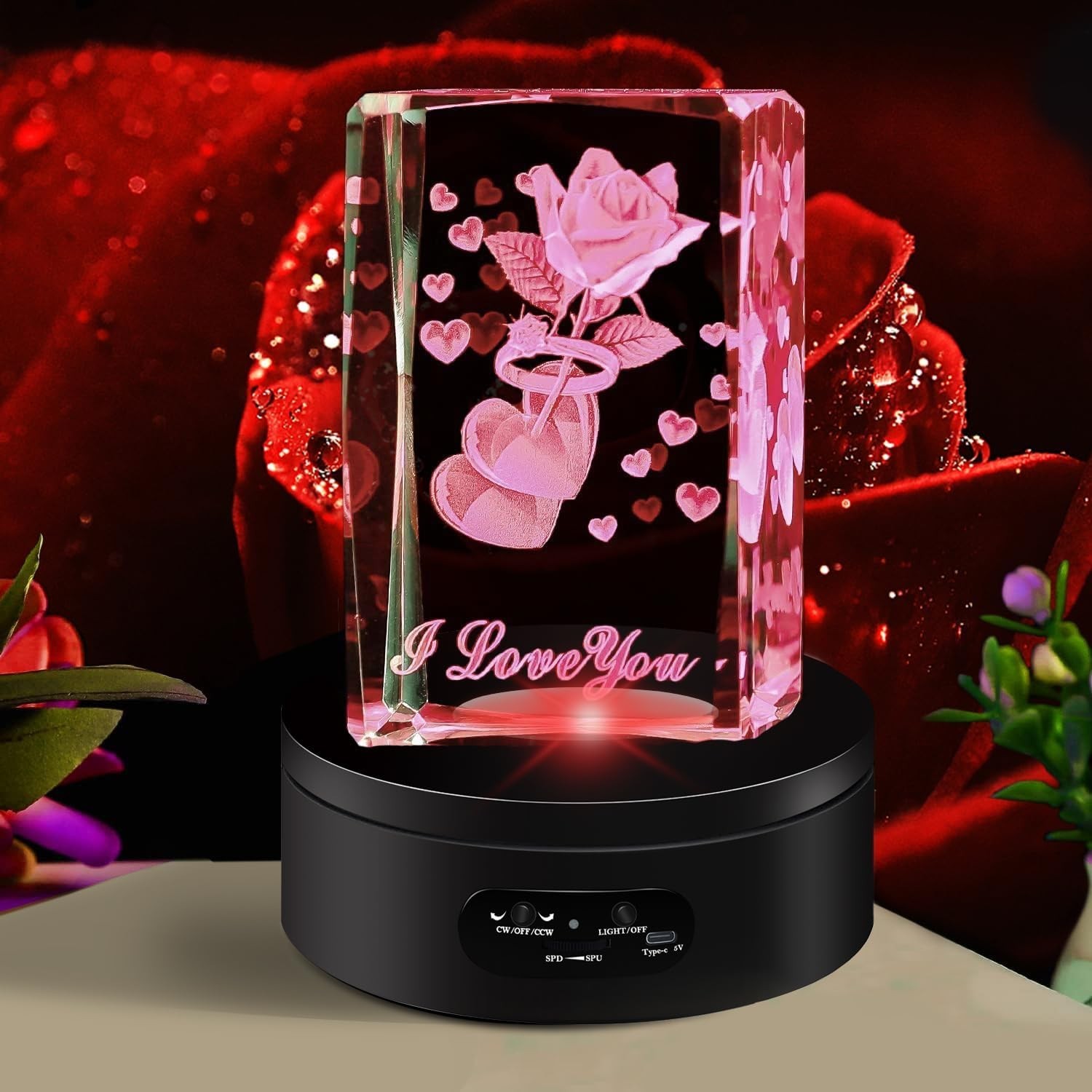 LED Rotating Display Stand 360° Lighted Base for Crystal Glass Art 4.72in