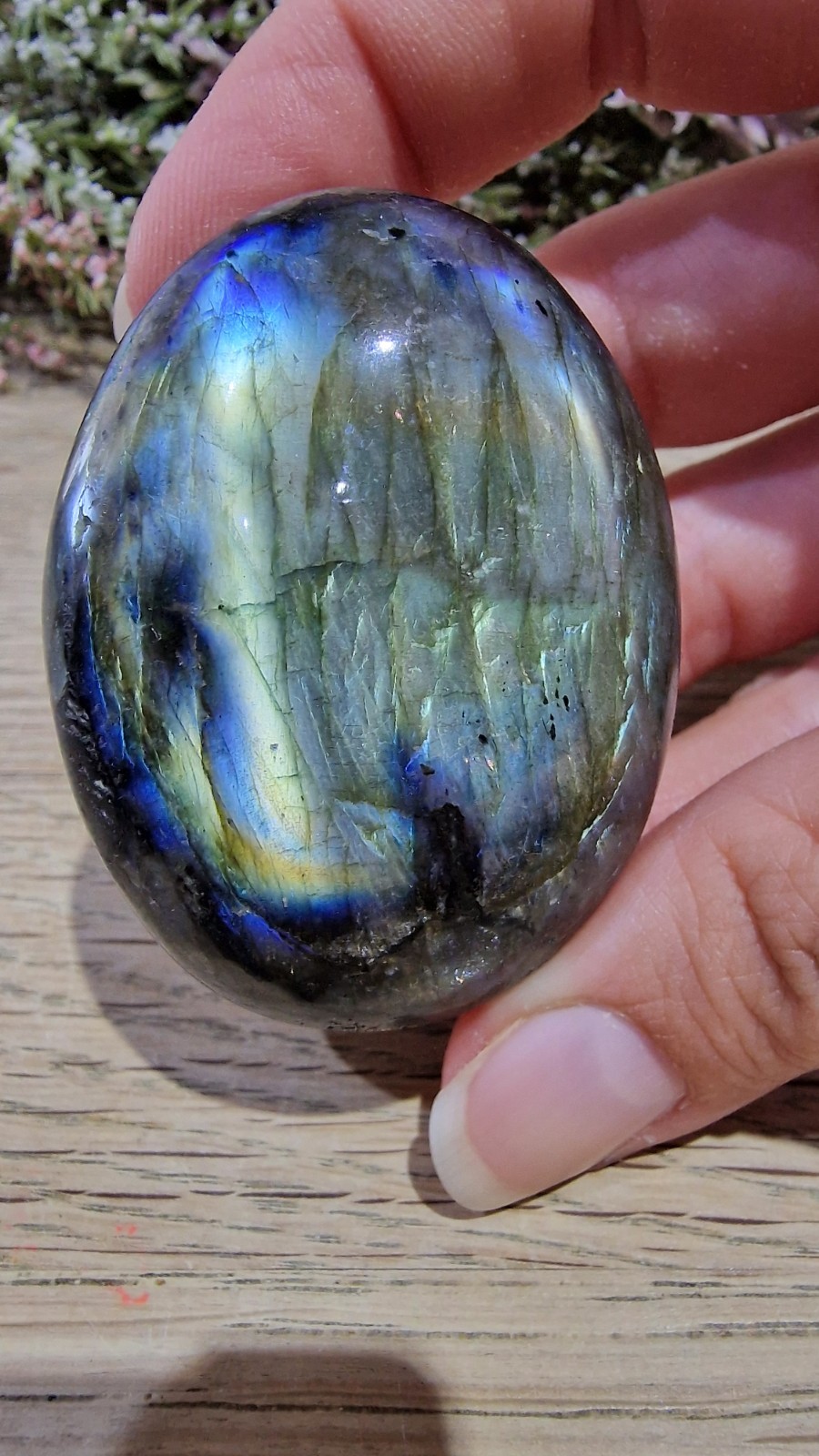 Labradorite Crystal Palmstone Multicoloured Flash 99g