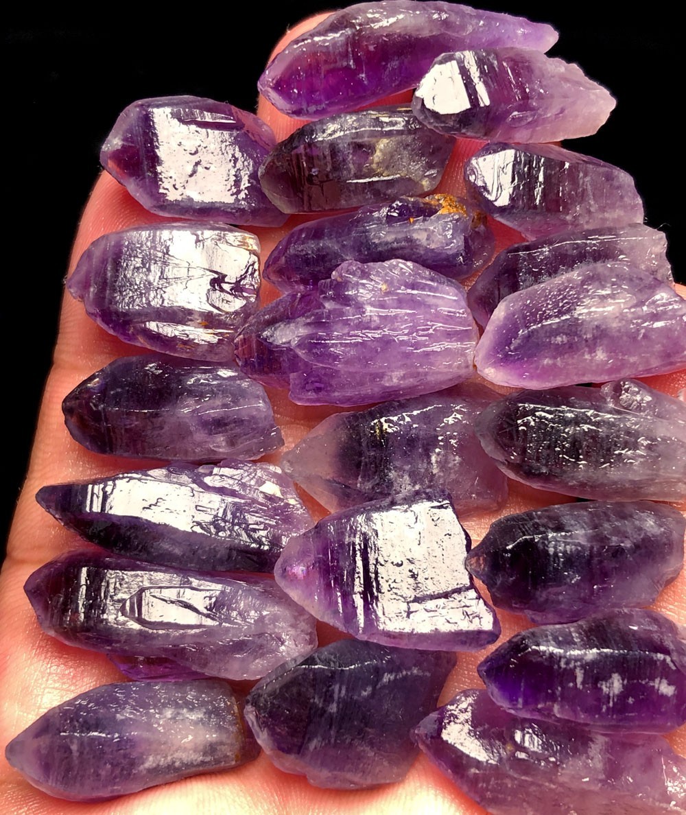70g 21PC Diamond Grade! RARE Amethyst Lemurian Quartz Lemuria Crystal Point t183
