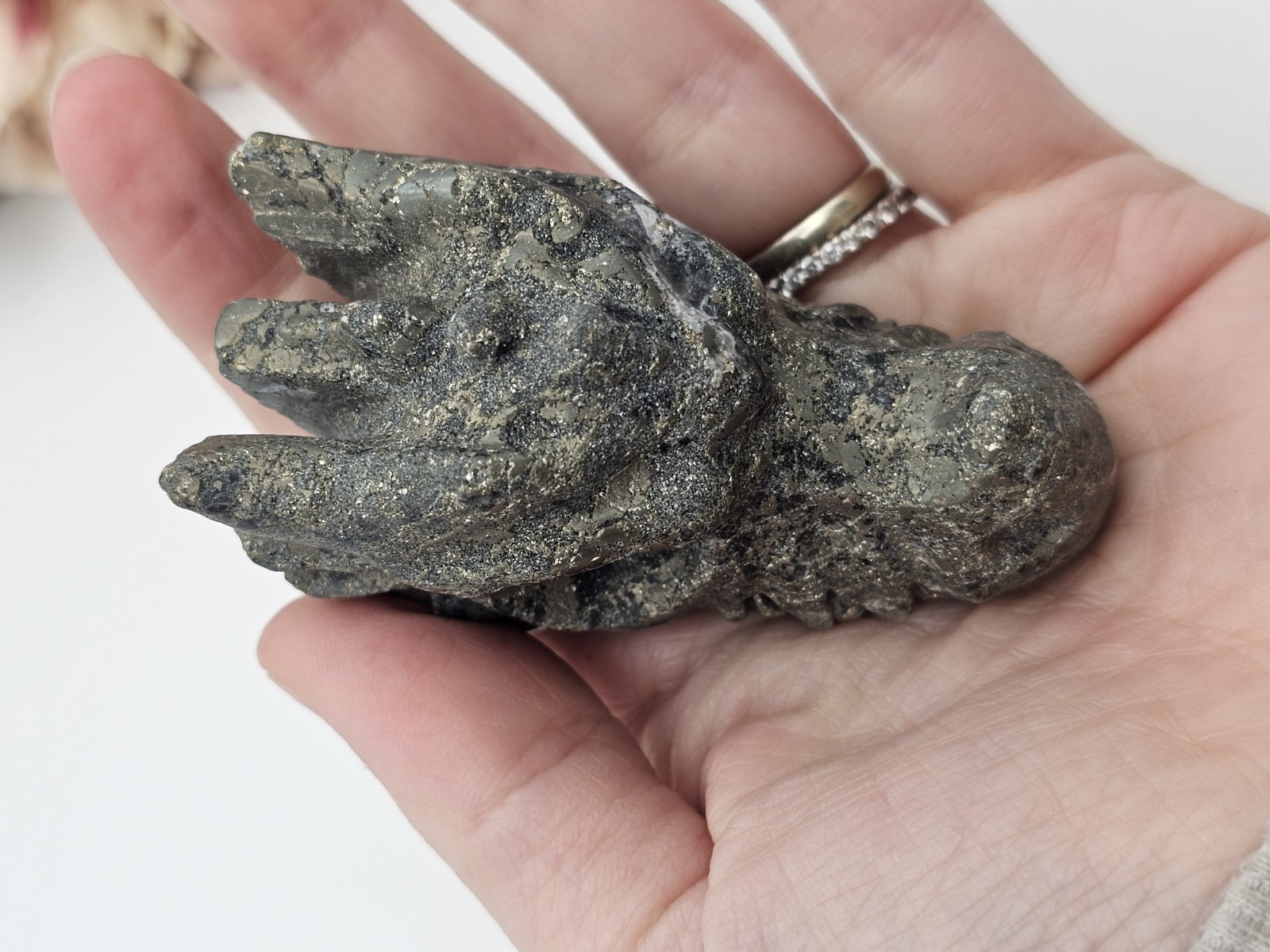 Pyrite crystal Dragon head Carving 6.7 X 4cm 193g Abundance Wealth