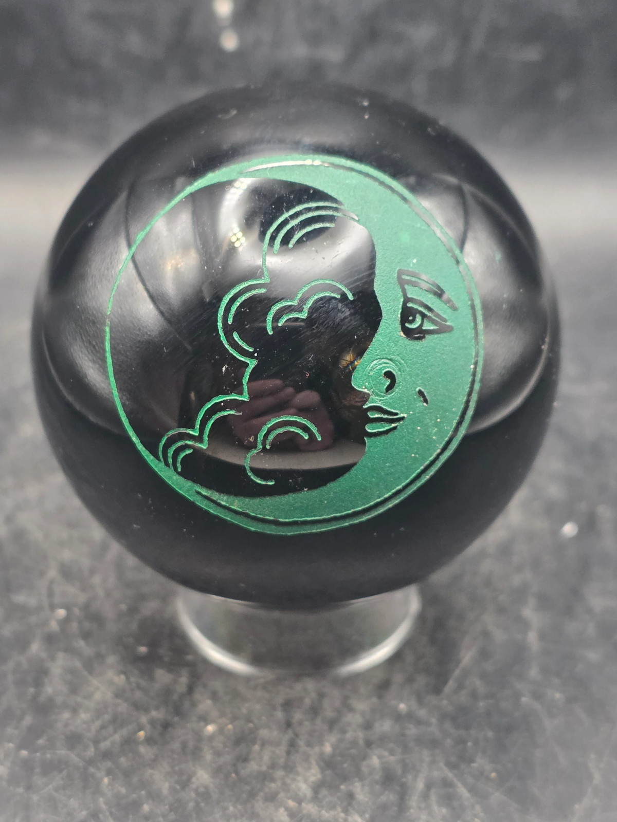 Black obsidian green faced moon! 2.5 inches, 11.5 ounces!