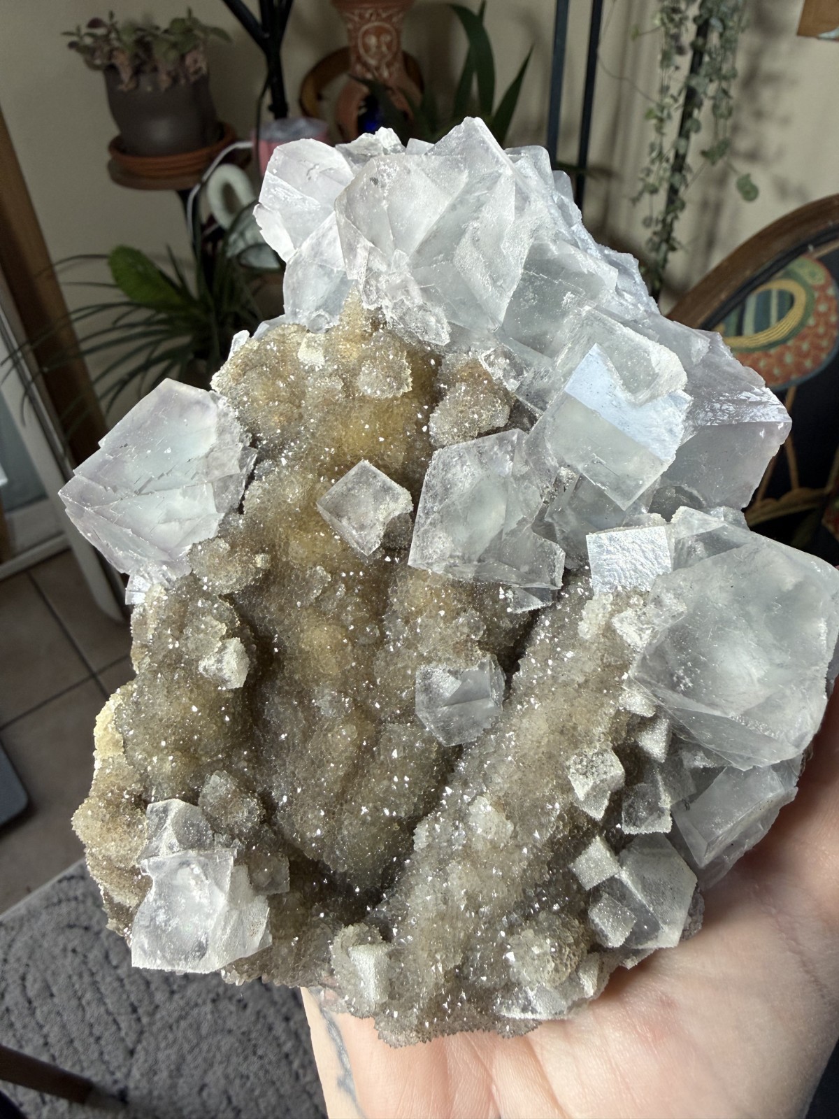 Sky Blue Cubic Fluorite on Smoky Quartz Crystal – 3.86lbs