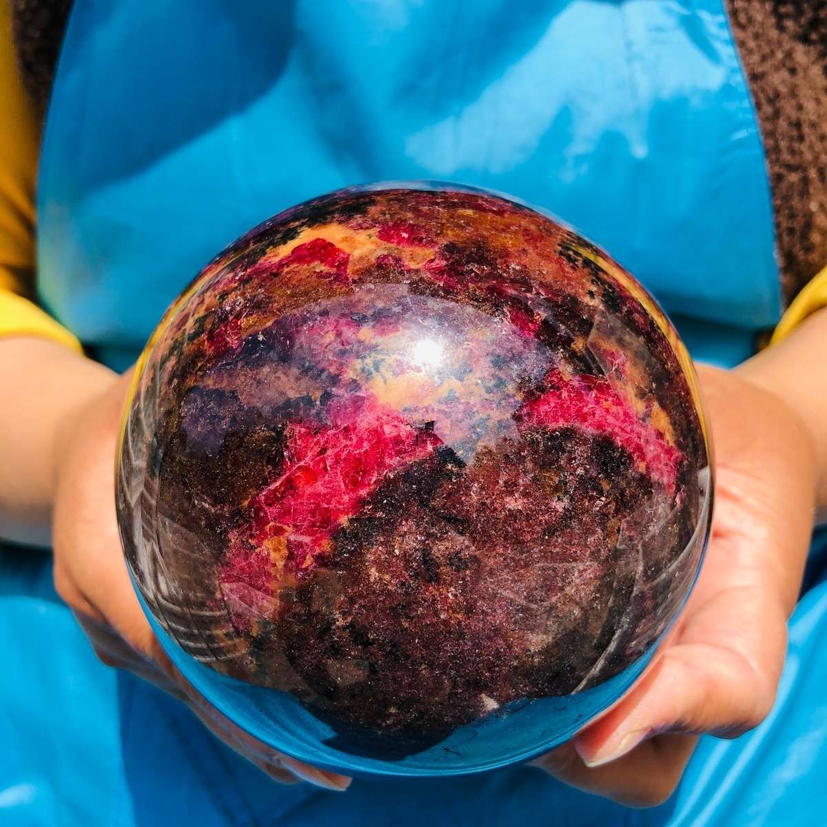 5.12 LB Natural Rhodonite Crystal Sphere Pink Black Healing Gem Stone 4779